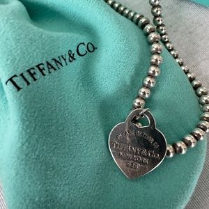 Tiffany’s Heart Tag Bead Necklace 16 inch